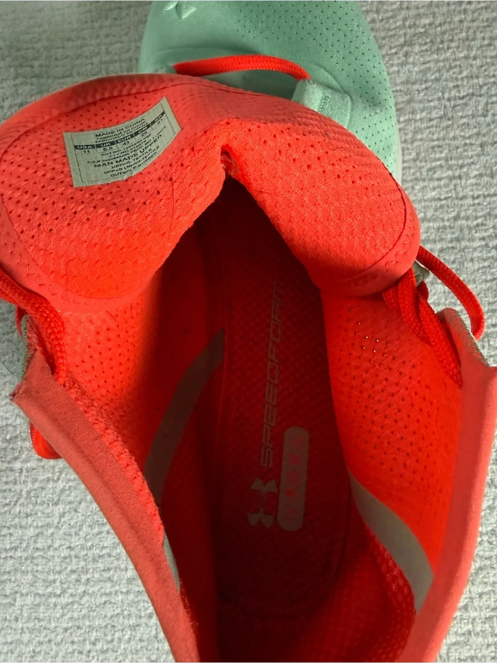 Under Armour Mint Green High-Top Sneakers with Bright Coral Laces
